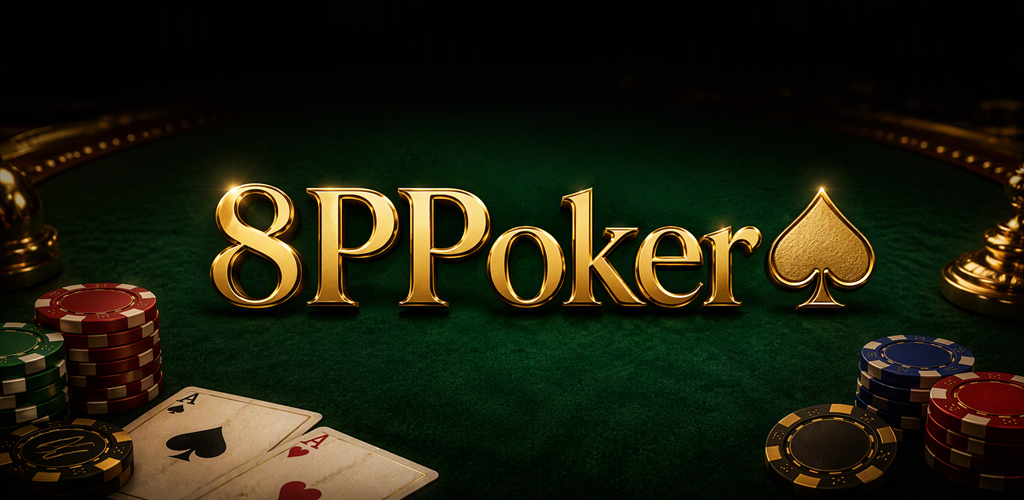 8PPoker:緑のポーカーテーブルと金色のロゴ